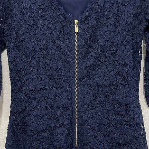 Laundry Lace Bodycon Dress Womens 8 Floral Stretch Blue Shelli Segal Half Sleeve - Picture 6 of 10